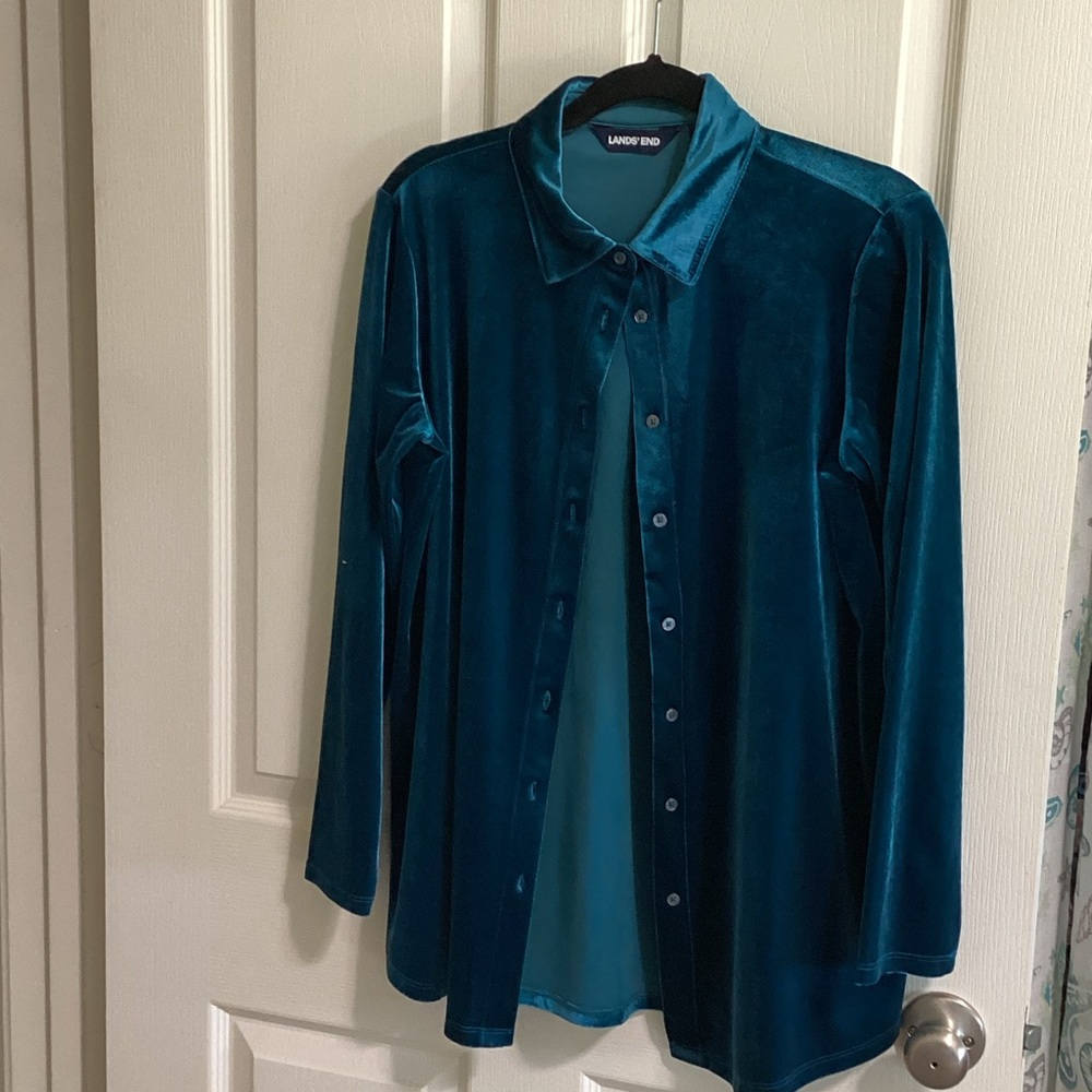 Lands' End Teal Velvet Button-Down Shirt